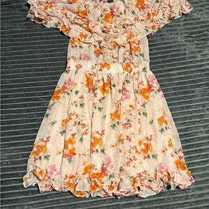 Floral Ruffle Dress in Blush Pink and Orange